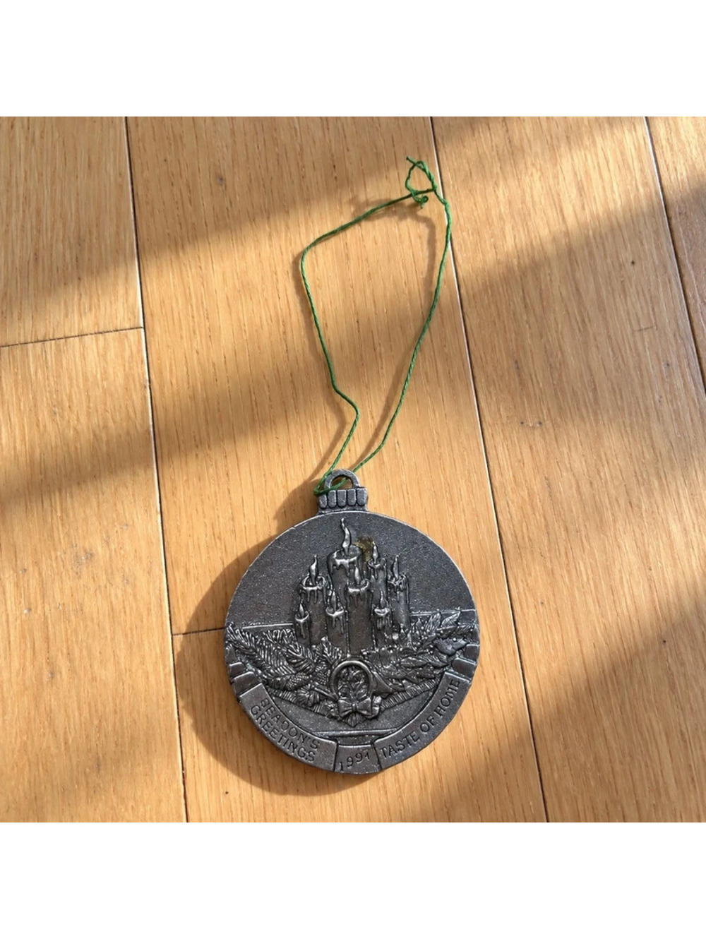 Vintage 1997 Taste of Home Pewter Christmas Ornament Season’s Greetings